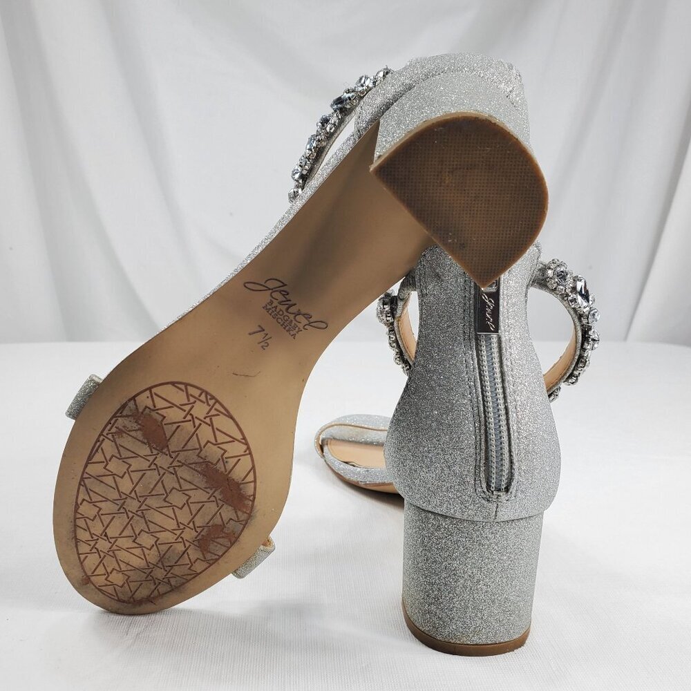 Badgley Mischka Women's Silver Ankle Strap Heels Catalina Open Toe Size 7.5 - Picture 12 of 12